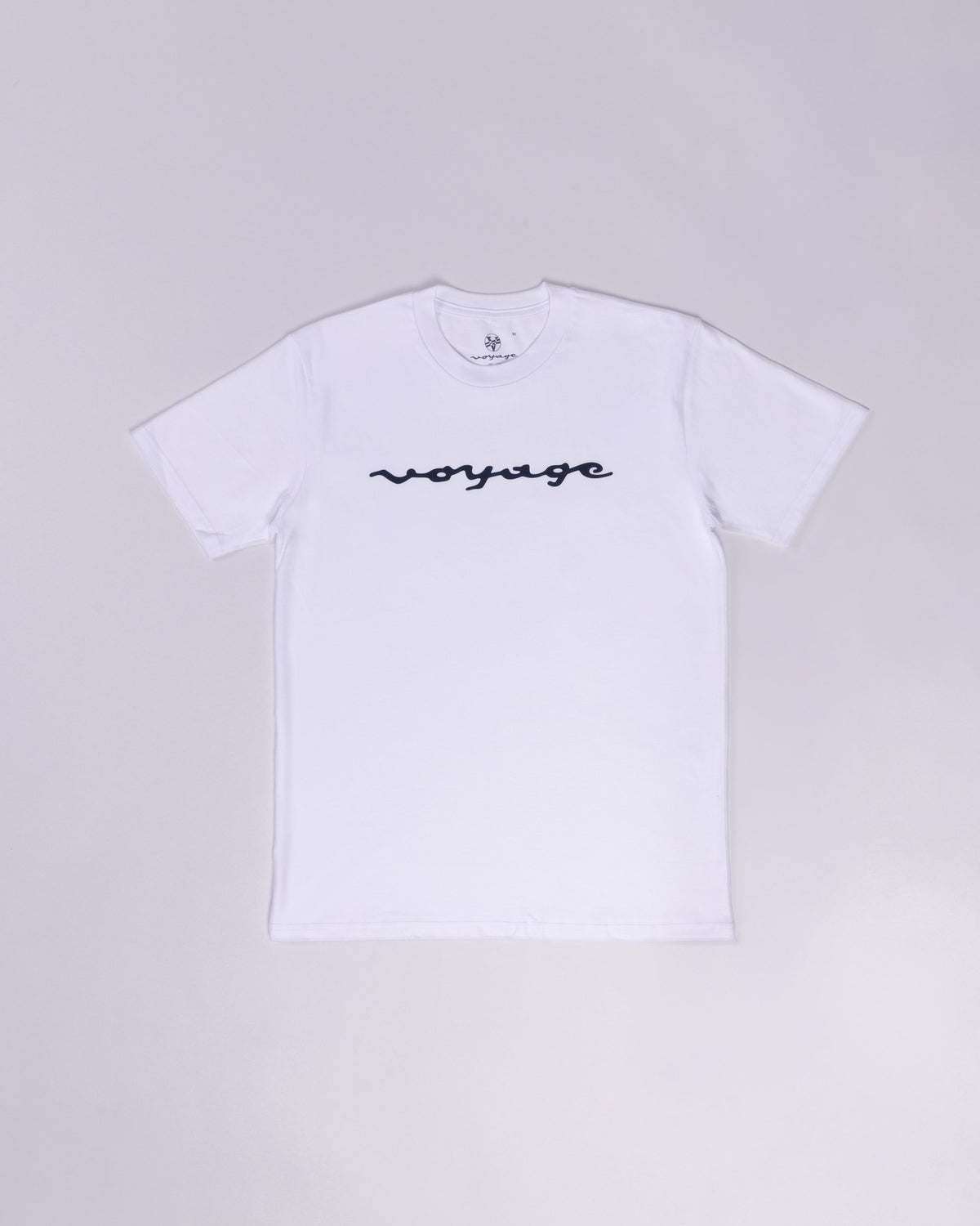 Voyage Script Tee White, front, laid flat