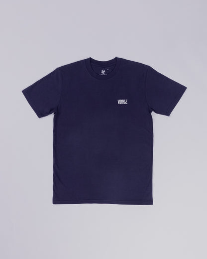 Voyage Emblem Tee Midnight Blue, front, laid flat