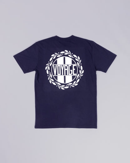 Voyage Emblem Tee Midnight Blue, back, laid flat